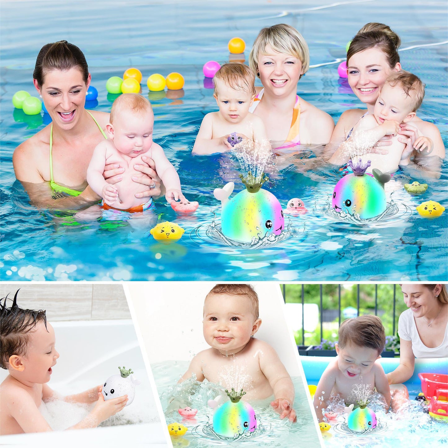 Baby Bath Toys for Kids, Sprinkler White Whale Bathtub Toys, 4 Water Spraying Modes Summer Toys Light up for Boys Girls Birthday Christmas Gift