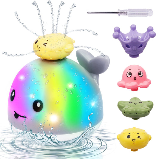 Whale Bath Toys for Kids, 4 Water Spraying Modes Summer Swimming Pool Toys, Light up Sprinkler Bathtub Toys Christmas Birthday Gift for Baby Boys Girls-Gray