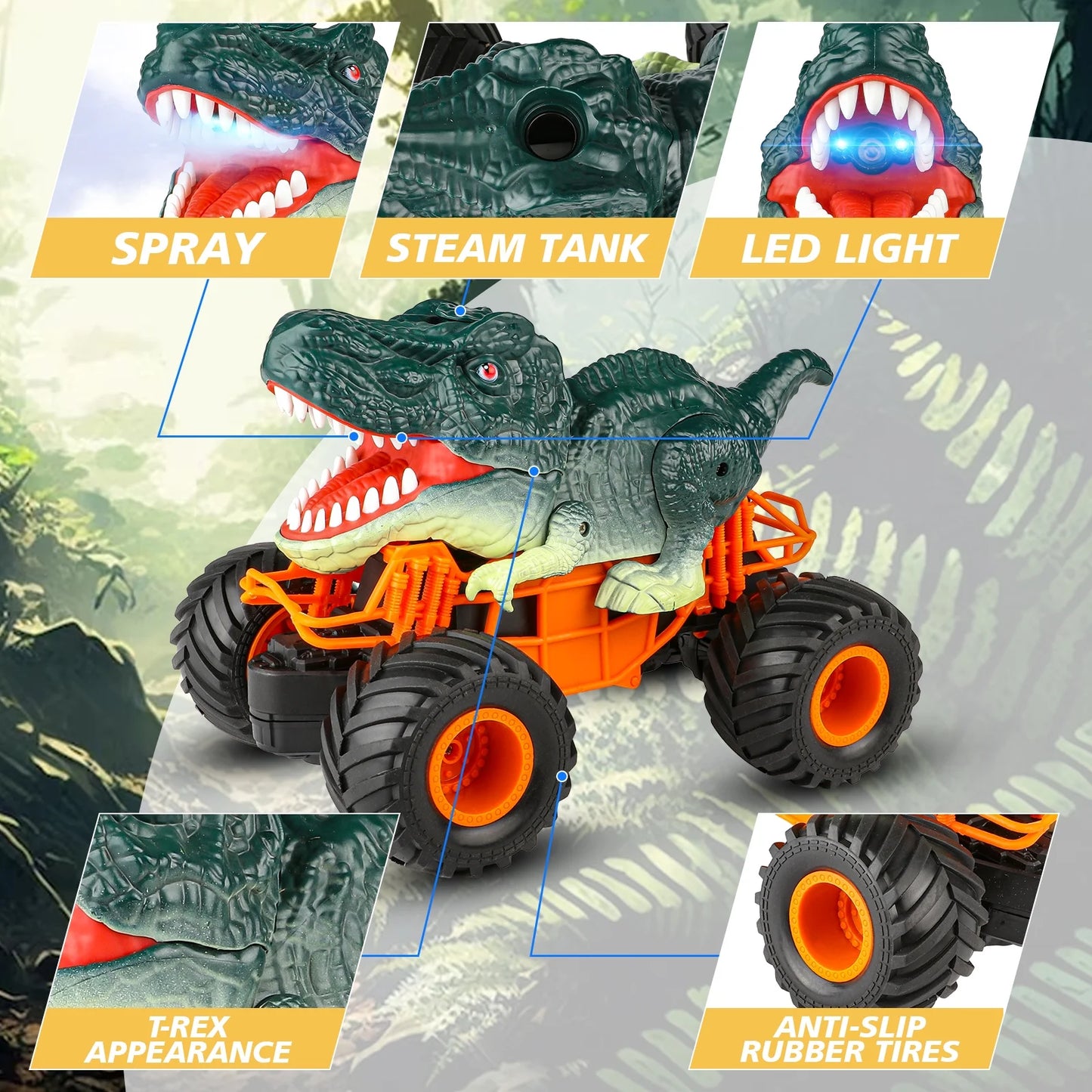 Remote Control Dinosaur Car Toys for Boys, Light & Sound Spray Function, RC Dinosaur Toys Gift for Kids 3-8 Yeas old, 2024 Boys Christmas Birthday Gift Indoor/OutdoorToys for Boys 7-10+